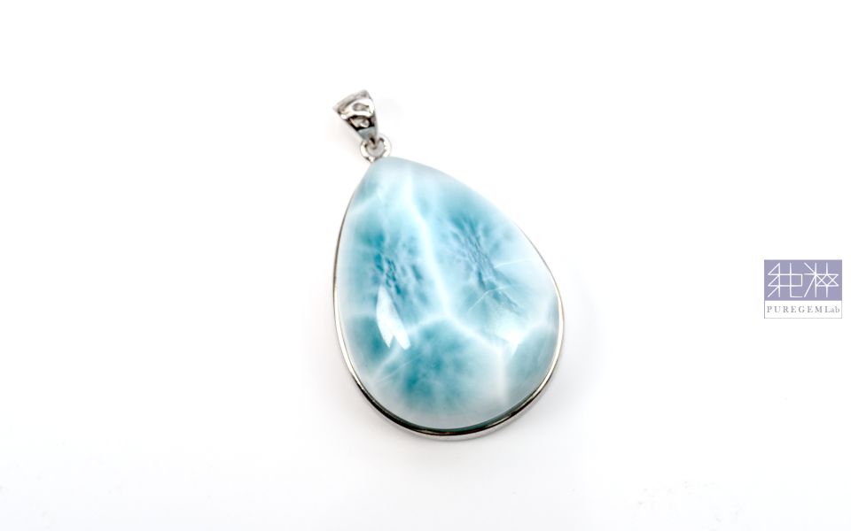 頂級濃郁全玉化拉利瑪純銀墜 拉利瑪,海紋石,Larimar,藍色針鈉鈣石,多明尼加共和國,亞特蘭提斯之石