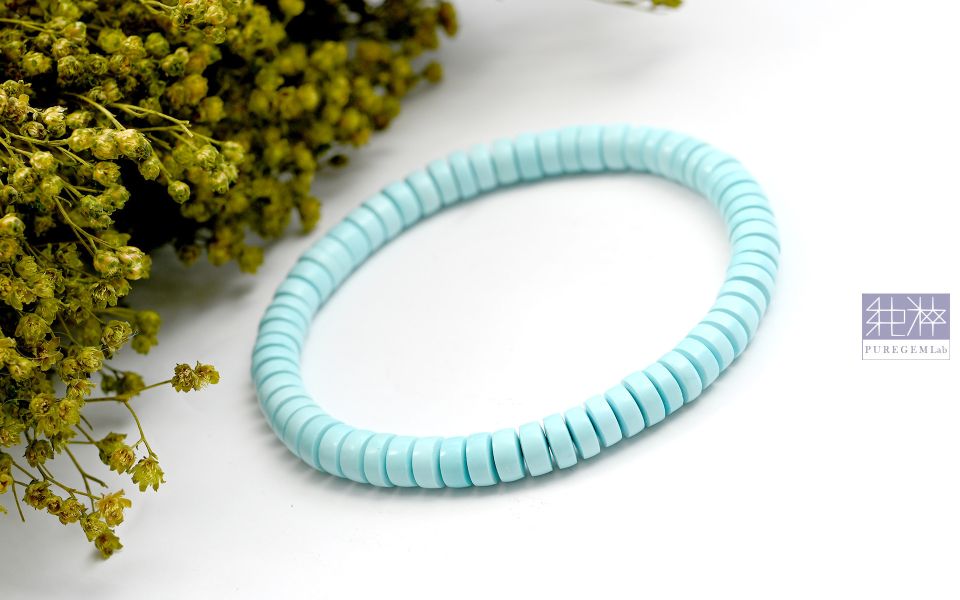 最高級數 / 頂級天然高瓷度天空藍湖北綠松石手鍊 綠松石,土耳其石,高瓷松石,鐵線松石,泡松石,Turquoise