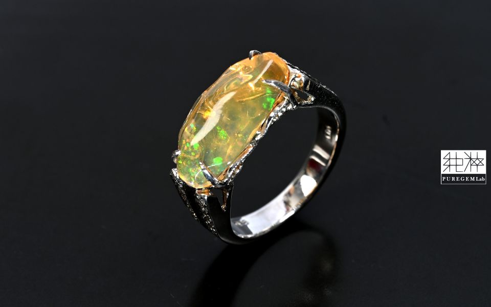 純粹訂製輕珠寶 / 頂級金黃璀璨蛋白石晶體戒 蛋白石,歐珀