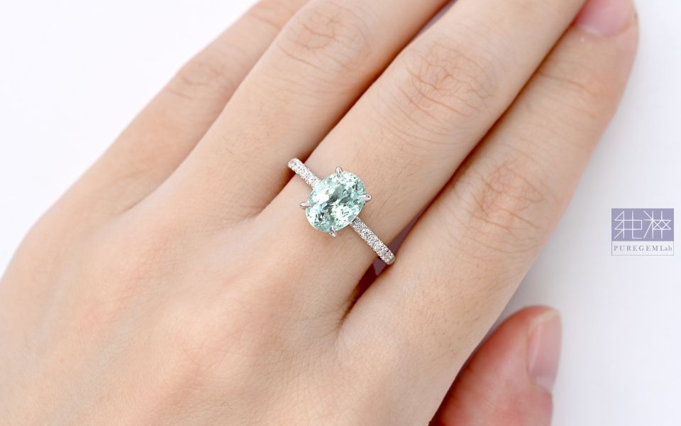 CGRL證 / 絕稀收藏品 / 頂端稀有 Neon Bluish Green 帕拉依巴霓虹感碧璽18K金鑽戒 碧璽,電氣石,Tourmaline,帕拉伊巴藍碧璽,金絲雀碧璽,Rubylite,紅寶碧璽