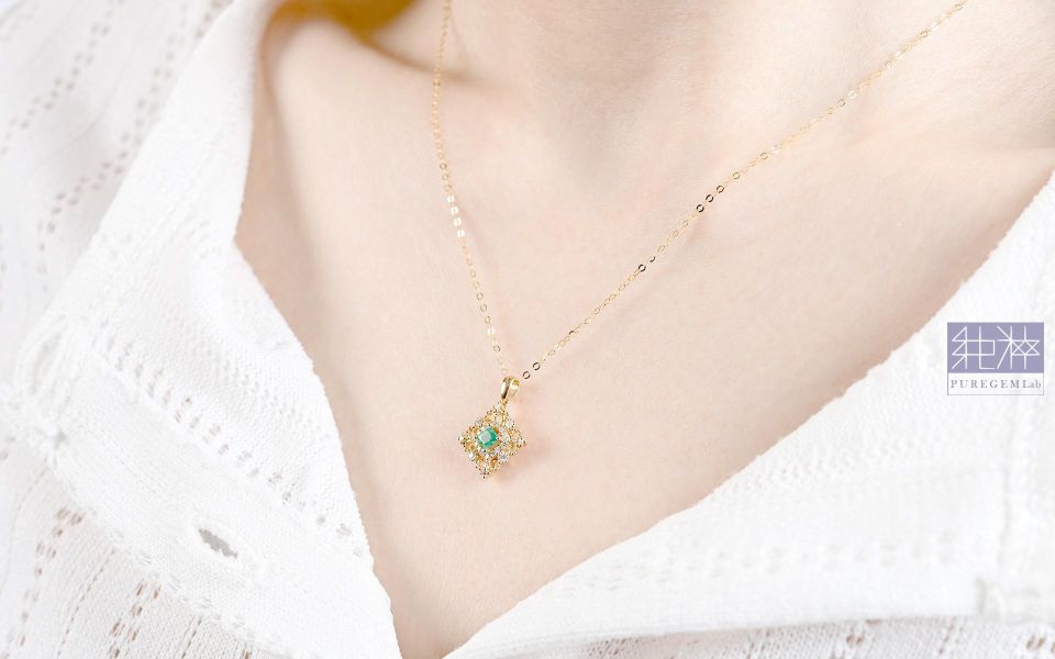 CGRL證 / 頂級天然精緻日系輕珠寶祖母綠18K金真鑽墜鍊 祖母綠,達畢茲,Emerald,Trapiche,五月誕生石,哥倫比亞,無油祖母綠