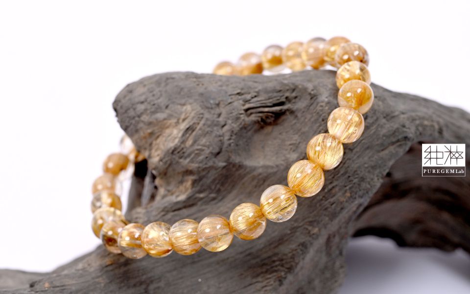 站長私藏 / 頂端淨體順向粗版閃貓眼金黃鈦晶手珠 鈦晶