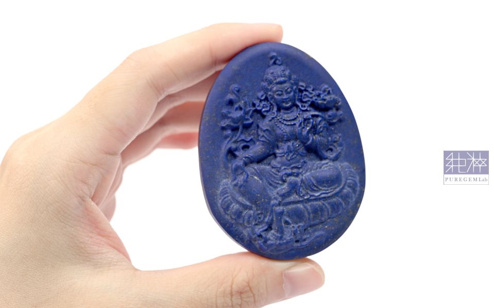 純粹寶石實驗室認證 / 頂級阿富汗老料青金石綠度母雕件墜 青金石,帝王青金石,阿富汗,老料青金石