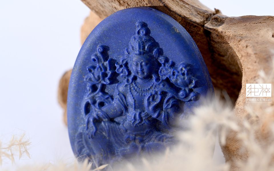 純粹寶石實驗室認證 / 頂級阿富汗老料青金石綠度母雕件墜 青金石,帝王青金石,阿富汗,老料青金石