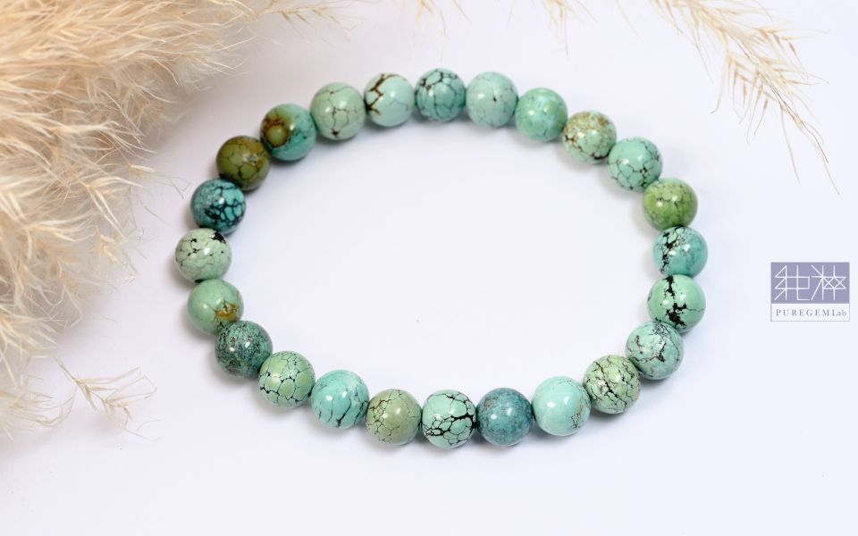 純粹寶石實驗室認證 / 頂級天然高瓷湖北綠松手珠 綠松石,湖北綠松石,睡美人綠松石