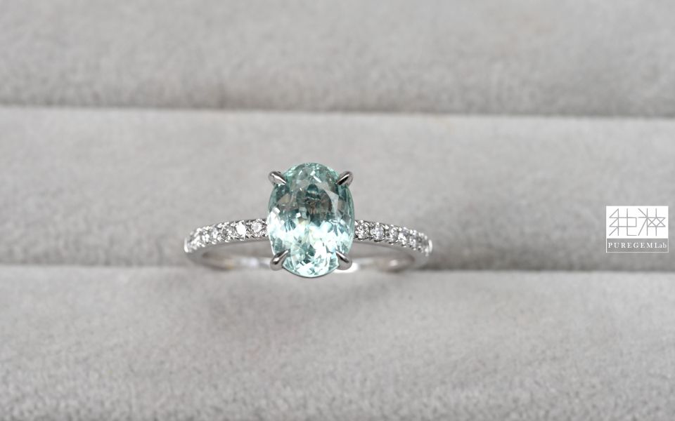 CGRL證 / 絕稀收藏品 / 頂端稀有 Neon Bluish Green 帕拉依巴霓虹感碧璽18K金鑽戒 碧璽,電氣石,Tourmaline,帕拉伊巴藍碧璽,金絲雀碧璽,Rubylite,紅寶碧璽