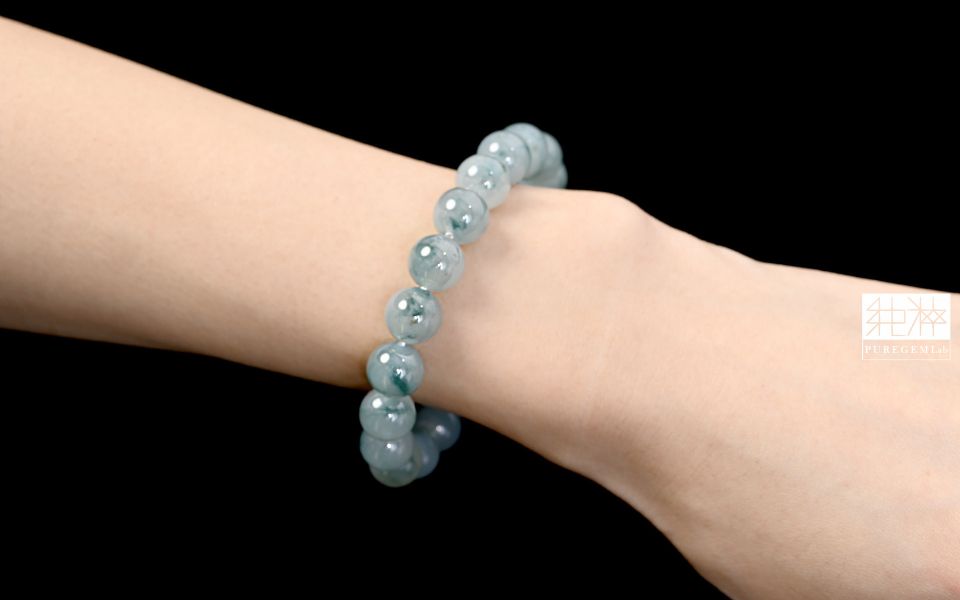 純粹寶石實驗室 / 頂級天然A貨冰種晴水飄藍翠花翡翠手珠 翡翠,玉,硬玉,jade,紫翡,黃翡,紅翡,陽綠,老坑,冰種,手鐲,平安扣,無事牌,緬甸,A貨
