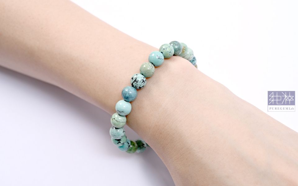 純粹寶石實驗室認證 / 頂級天然高瓷湖北綠松手珠 綠松石,湖北綠松石,睡美人綠松石