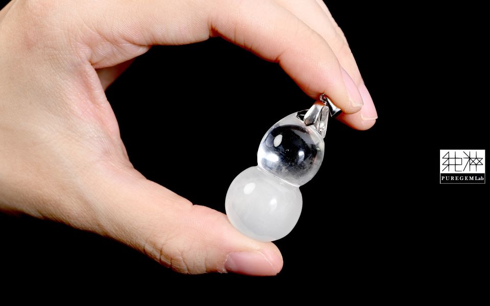 頂級淨體白兔毛福祿葫蘆墜 髮晶,白髮晶,銀髮晶,白兔毛髮晶,Quartz with Inclusions