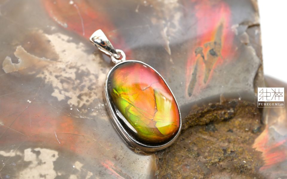 頂級彩斑菊石純銀墜 馬達加斯加彩斑菊石,菊石,彩斑菊石