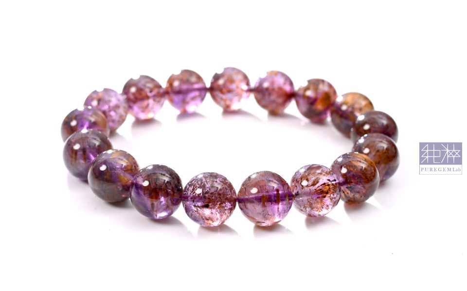 最高級數近全美濃郁色通透紫鈦手珠 紫鈦,紫水晶包裹鈦晶,紫鈦晶