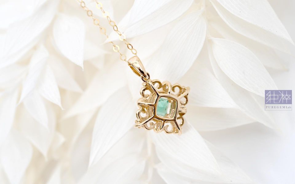 CGRL證 / 頂級天然精緻日系輕珠寶祖母綠18K金真鑽墜鍊 祖母綠,達畢茲,Emerald,Trapiche,五月誕生石,哥倫比亞,無油祖母綠