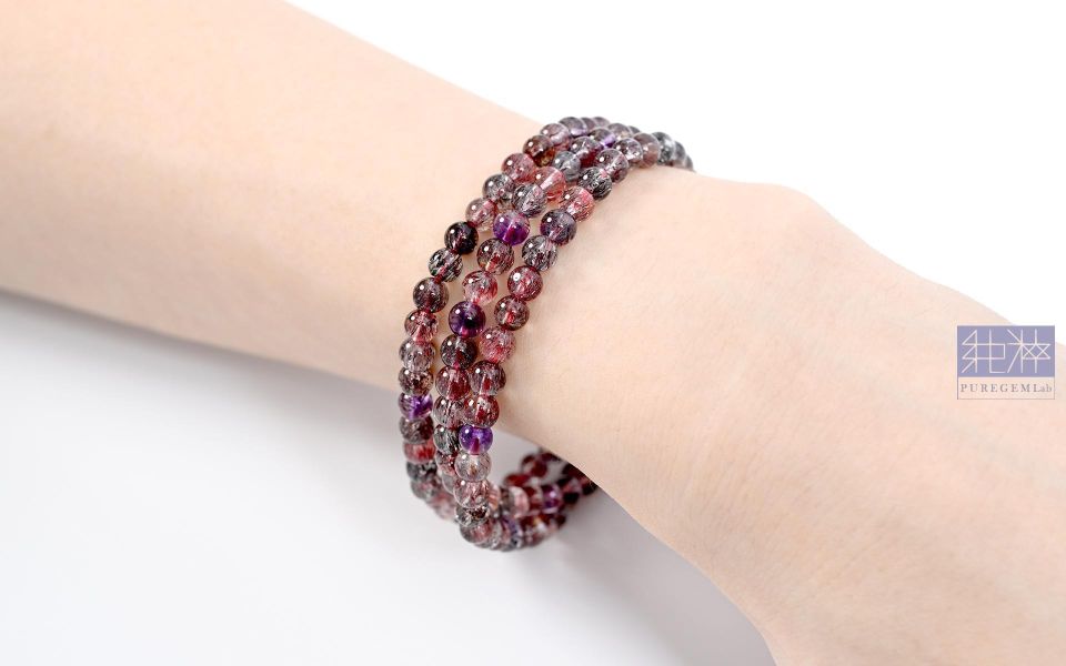 頂級天然彩煙花超七三圈手珠 紫水晶,Amethyst,超七,Suber Seven,超七草莓,超七骨幹,三輪骨幹水晶,煙花超七,紫超七,黑超七,紅超七,毒液彼岸花水晶