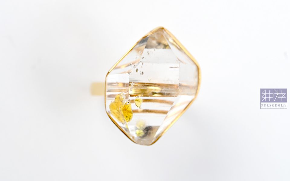 極稀有珍品 / 頂級天然特殊油膽與水膽共生雙尖水晶18K金戒 白水晶,Quartz,Rock Crystal,油膽,水膽,雙尖水晶