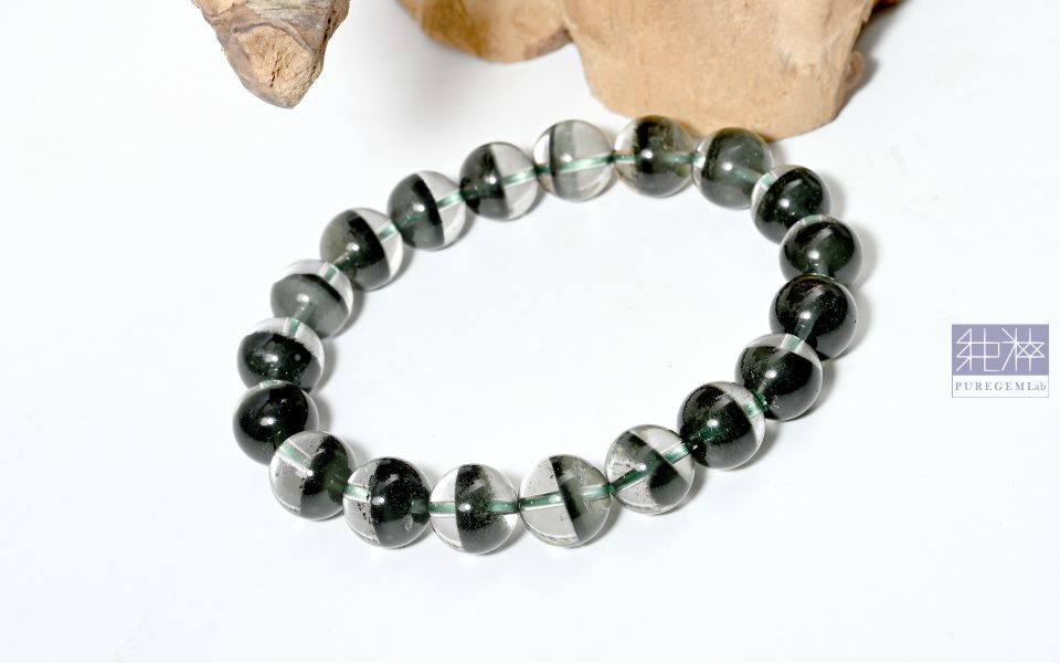 最高收藏級別 / 頂級少見淨體綠幽靈聚寶盆一線天手珠 幽靈水晶,幻影水晶,異象水晶,綠幽靈,紅幽靈,白幽靈,金字塔 Phantom Crystal、Ghost Crystal