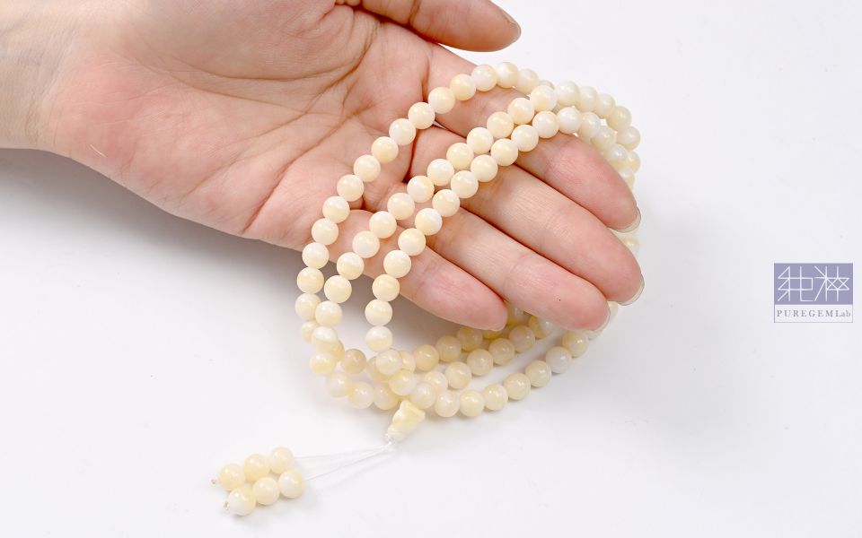 頂級殊勝金黃玉化硨磲108念珠 硨磲,金線硨磲,腰纏萬貫,玉化硨磲,金黃硨磲,一線天