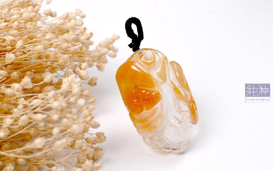 頂級天然黃兔毛福到如意墜 髮晶,黃髮晶,黃髮晶,黃兔毛髮晶,Quartz with Inclusions