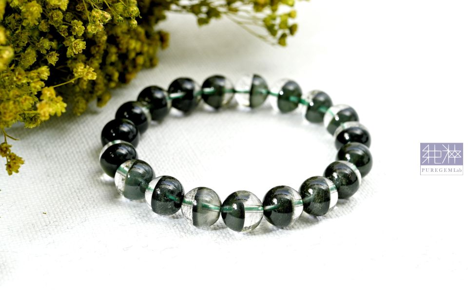 最高收藏級別 / 頂級少見淨體綠幽靈聚寶盆一線天手珠 幽靈水晶,幻影水晶,異象水晶,綠幽靈,紅幽靈,白幽靈,金字塔 Phantom Crystal、Ghost Crystal