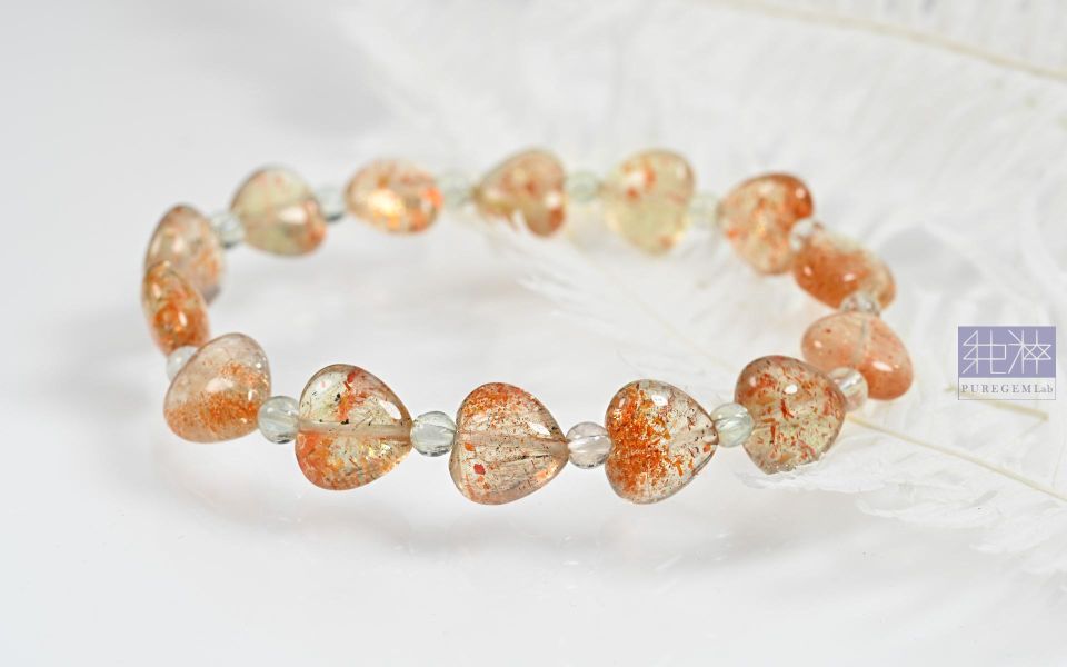 頂級天然綠晶體阿魯沙太陽石愛心手串 太陽石、日光石 Sunstone、阿魯沙太陽石、奧勒岡日光石
