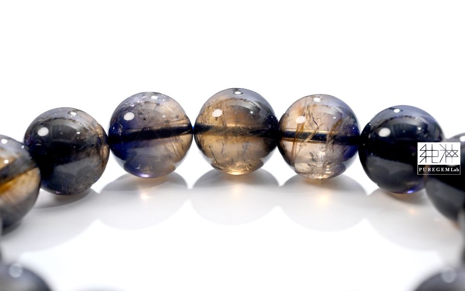 最高級別 / 頂級藍紫黃交織堇青石13mm手珠 堇青石,二色性