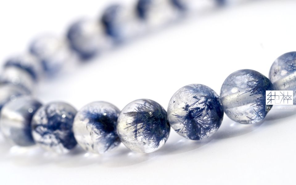 頂端稀少靛藍色藍線石聚寶盆水晶手珠 藍線石,藍線石水晶,藍髮晶,Dumortierite