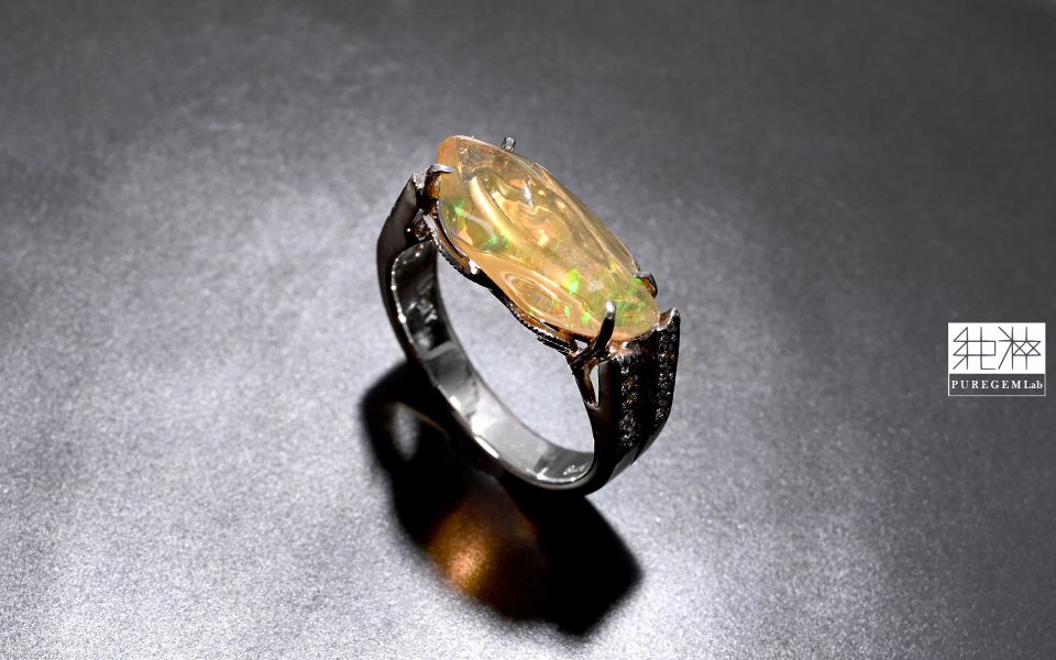 純粹訂製輕珠寶 / 頂級金黃璀璨蛋白石晶體戒 蛋白石,歐珀