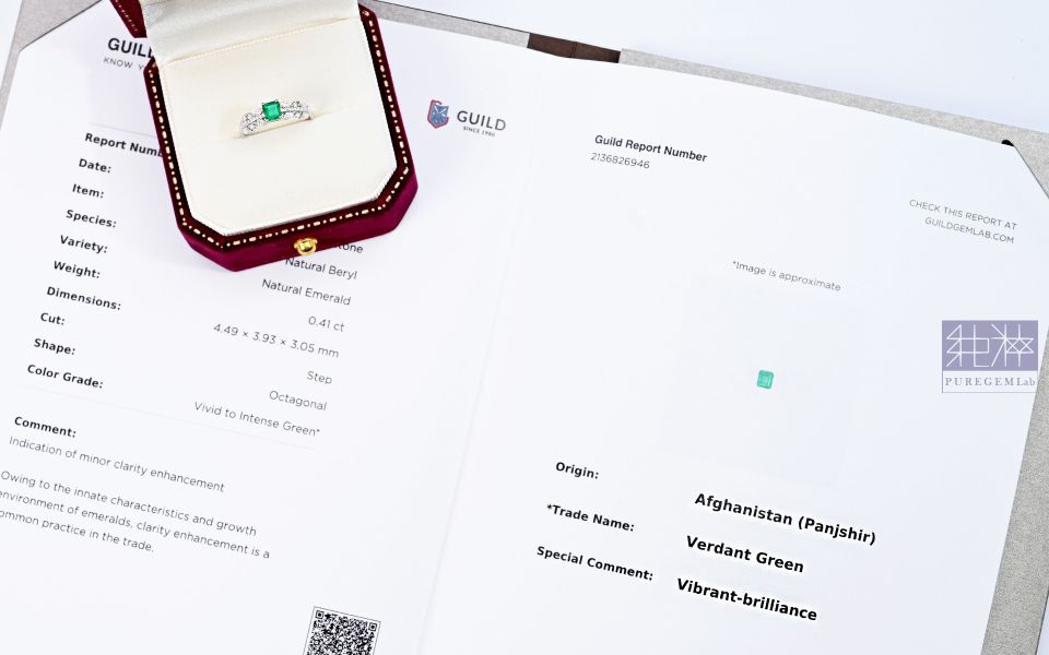 GUILD 產地大證 / 頂級天然潘杰希爾Verdant沃頓璀璨閃爍評級祖母綠18K金真鑽戒 祖母綠,達畢茲,Emerald,Trapiche,五月誕生石,哥倫比亞,無油祖母綠