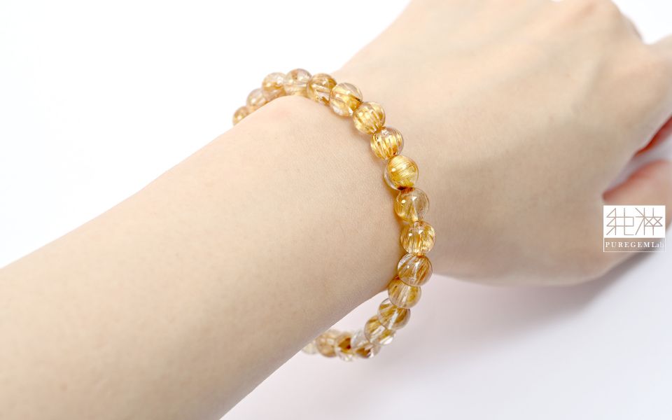 站長私藏 / 頂端淨體順向粗版閃貓眼金黃鈦晶手珠 鈦晶