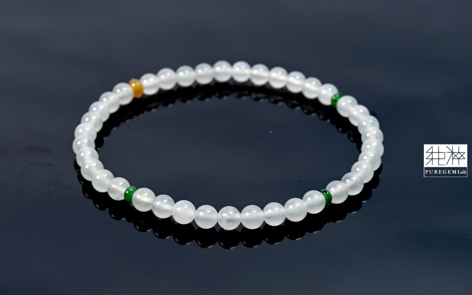 純粹寶石實驗室認證 / 頂級天然A貨正冰種白翡手珠 翡翠,玉,硬玉,jade,紫翡,黃翡,紅翡,陽綠,老坑,冰種,手鐲,平安扣,無事牌,緬甸,A貨