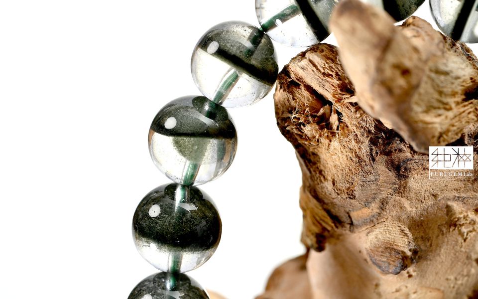 最高收藏級別 / 頂級少見淨體綠幽靈聚寶盆一線天手珠 幽靈水晶,幻影水晶,異象水晶,綠幽靈,紅幽靈,白幽靈,金字塔 Phantom Crystal、Ghost Crystal