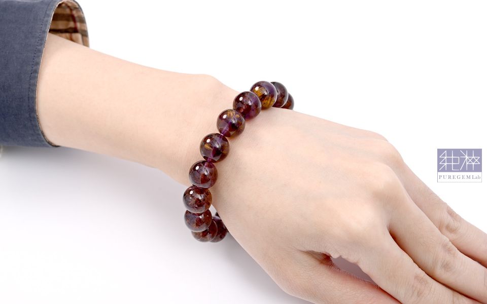 最高級數近全美濃郁色通透紫鈦手珠 紫鈦,紫水晶包裹鈦晶,紫鈦晶