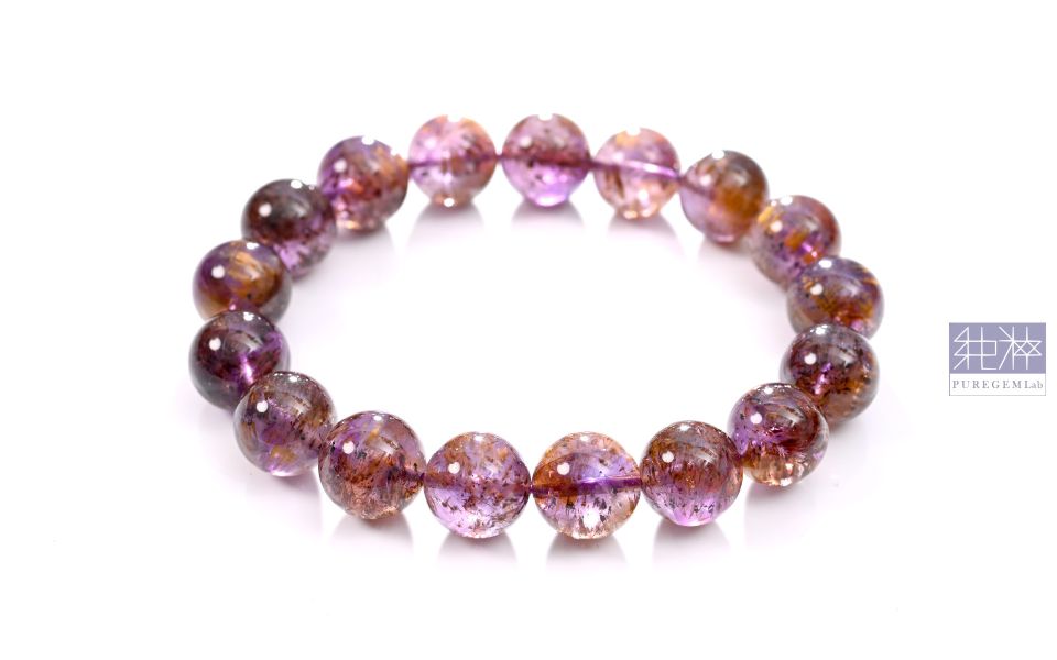最高級數近全美濃郁色通透紫鈦手珠 紫鈦,紫水晶包裹鈦晶,紫鈦晶