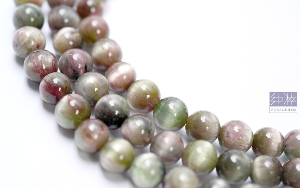 頂級老料貓眼西瓜碧璽三圈手珠 老料碧璽、西瓜碧璽,貓眼碧璽