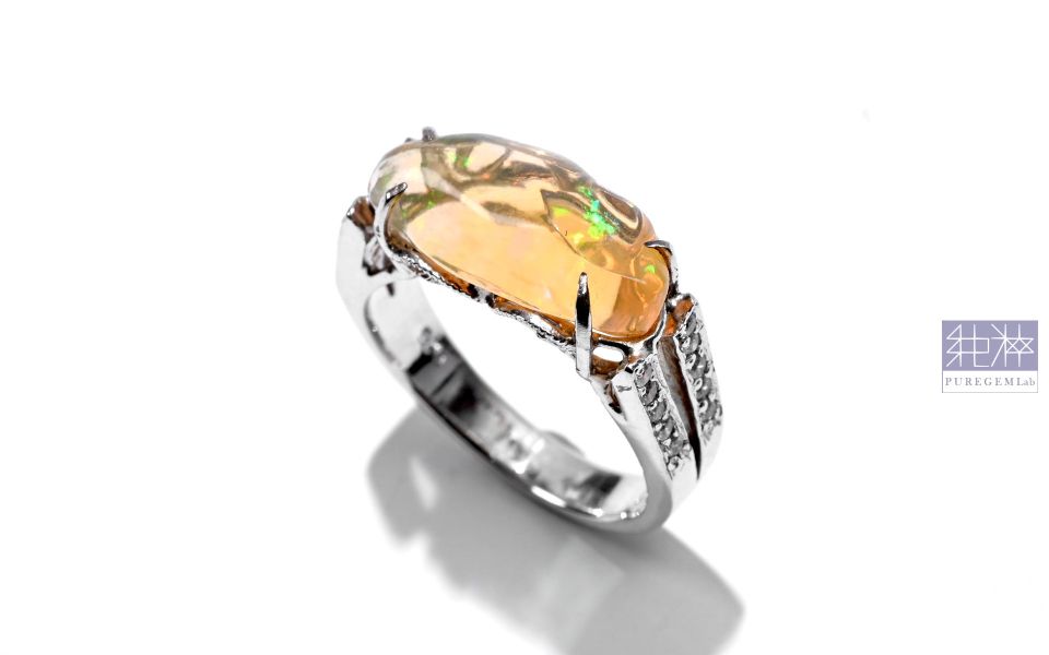 純粹訂製輕珠寶 / 頂級金黃璀璨蛋白石晶體戒 蛋白石,歐珀