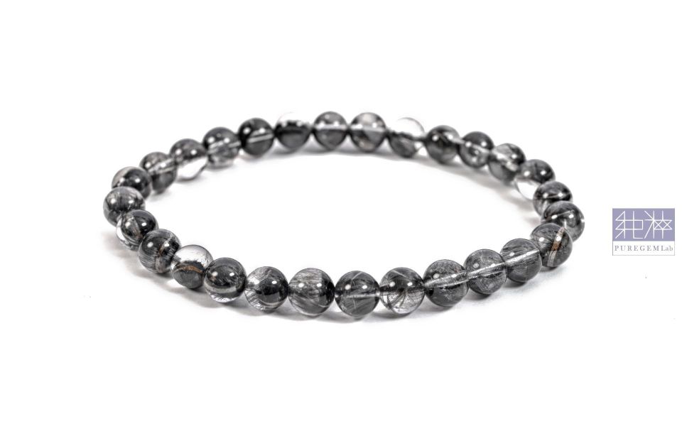 頂級天然黑銀鈦手珠 黑銀鈦水晶,Quartz with Inclusions