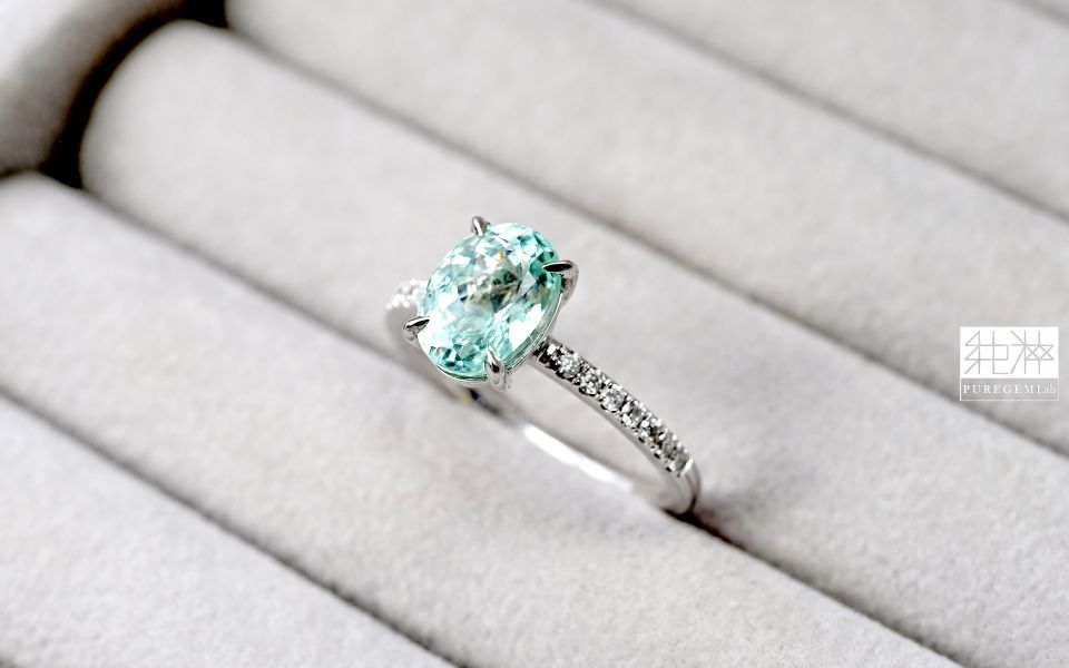 CGRL證 / 絕稀收藏品 / 頂端稀有 Neon Bluish Green 帕拉依巴霓虹感碧璽18K金鑽戒 碧璽,電氣石,Tourmaline,帕拉伊巴藍碧璽,金絲雀碧璽,Rubylite,紅寶碧璽