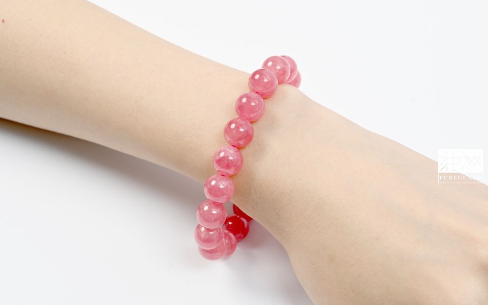 頂級阿根廷產地全玉化紅紋石手珠 紅紋石,菱錳礦,印加玫瑰