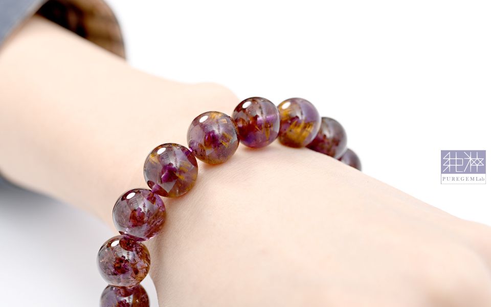 最高級數近全美濃郁色通透紫鈦手珠 紫鈦,紫水晶包裹鈦晶,紫鈦晶