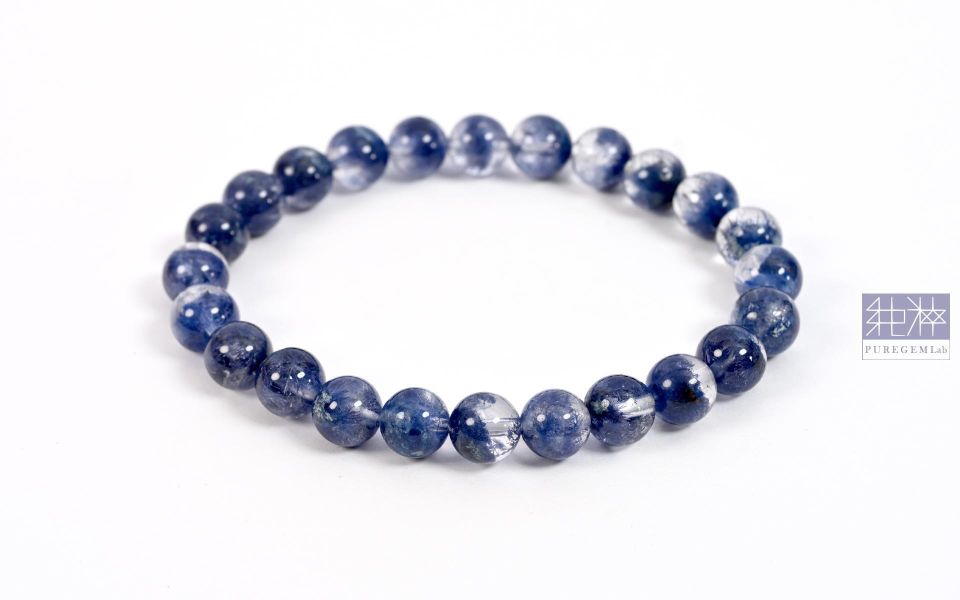 頂端天然稀少靛藍色藍線石手珠 藍線石,藍線石水晶,藍髮晶,Dumortierite