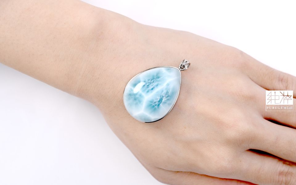 頂級濃郁全玉化拉利瑪純銀墜 拉利瑪,海紋石,Larimar,藍色針鈉鈣石,多明尼加共和國,亞特蘭提斯之石