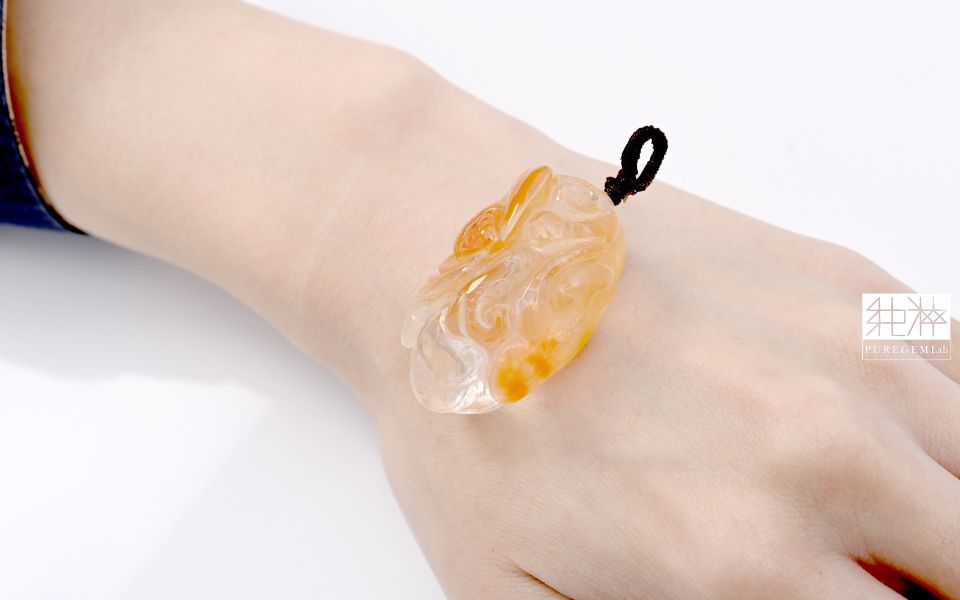 頂級天然黃兔毛福到如意墜 髮晶,黃髮晶,黃髮晶,黃兔毛髮晶,Quartz with Inclusions