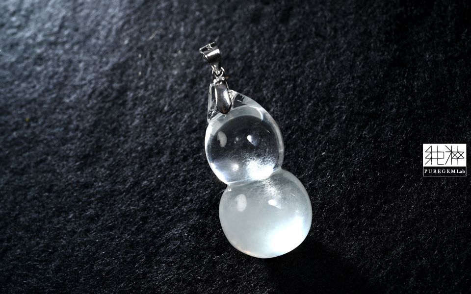 頂級淨體白兔毛福祿葫蘆墜 髮晶,白髮晶,銀髮晶,白兔毛髮晶,Quartz with Inclusions