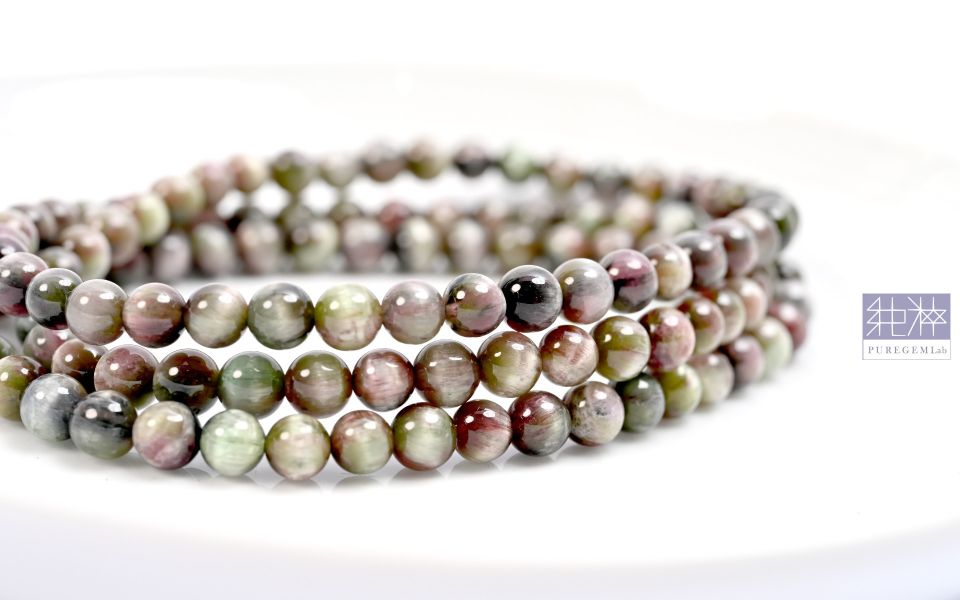 頂級老料貓眼西瓜碧璽三圈手珠 老料碧璽、西瓜碧璽,貓眼碧璽