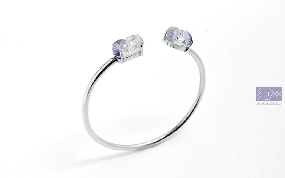 純粹出品 / 頂極淨透藍線石貔貅純銀手環 藍線石,藍線石水晶,藍髮晶,Dumortierite