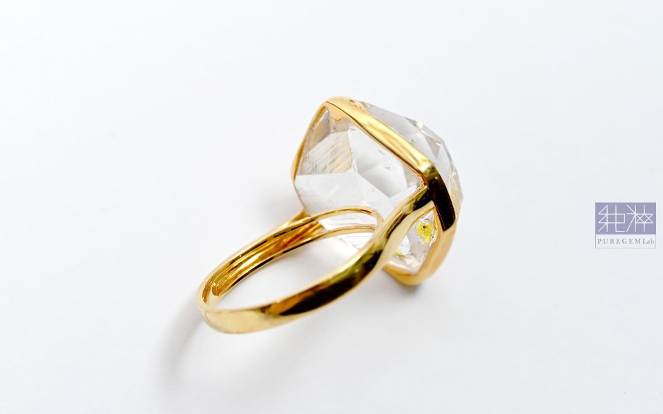 極稀有珍品 / 頂級天然特殊油膽與水膽共生雙尖水晶18K金戒 白水晶,Quartz,Rock Crystal,油膽,水膽,雙尖水晶