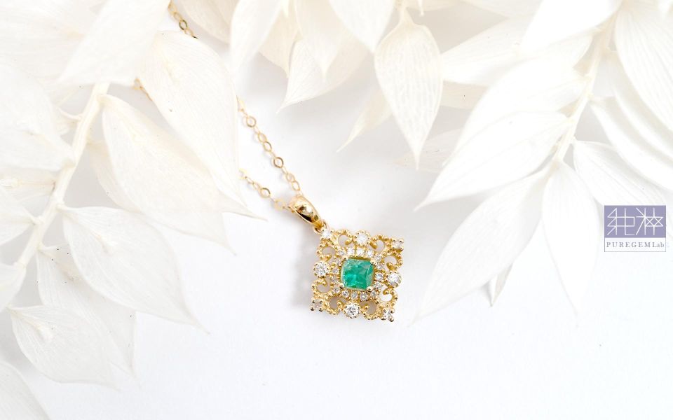 CGRL證 / 頂級天然精緻日系輕珠寶祖母綠18K金真鑽墜鍊 祖母綠,達畢茲,Emerald,Trapiche,五月誕生石,哥倫比亞,無油祖母綠