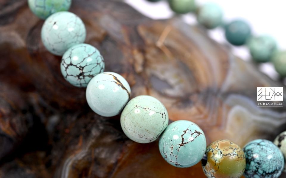 純粹寶石實驗室認證 / 頂級天然高瓷湖北綠松手珠 綠松石,湖北綠松石,睡美人綠松石