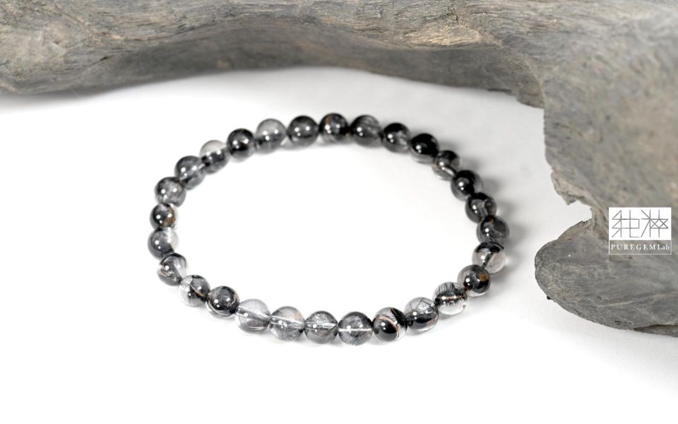 頂級天然黑銀鈦手珠 黑銀鈦水晶,Quartz with Inclusions