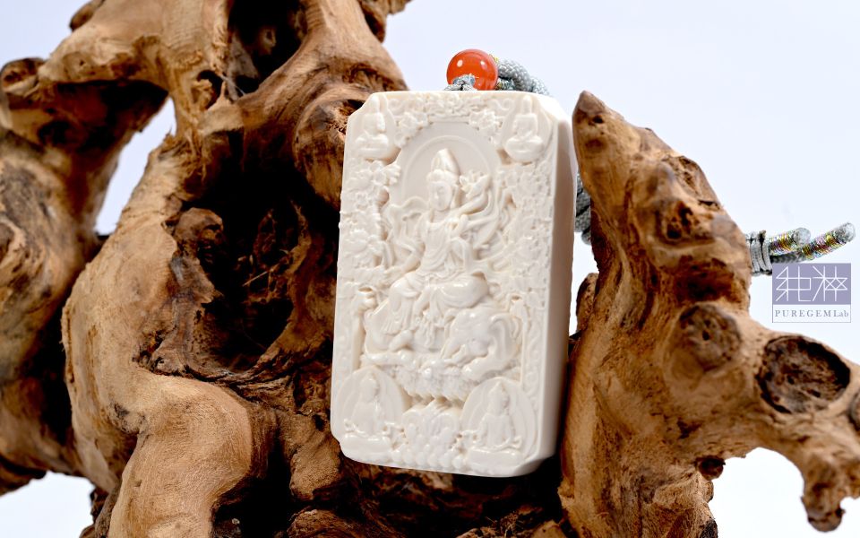 純粹寶石實驗室認證 / 頂級稀有猛瑪象牙普賢觀音雕件墜 猛瑪象牙,Mammoth Ivory,化石,象牙,西伯利亞,長毛象,普賢菩薩,屬龍,屬蛇,龍,蛇