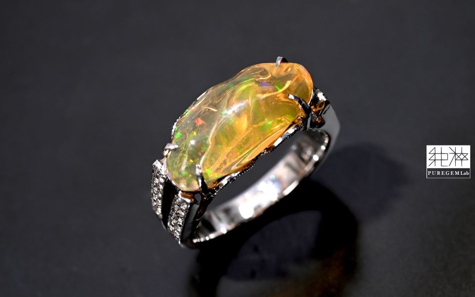 純粹訂製輕珠寶 / 頂級金黃璀璨蛋白石晶體戒 蛋白石,歐珀